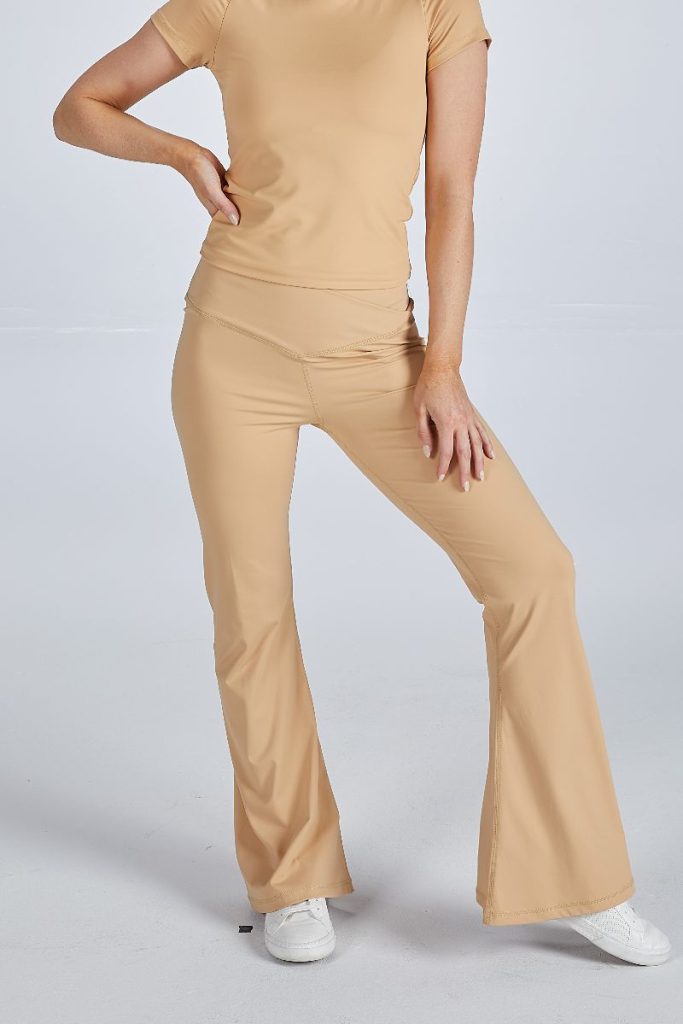 Simply Southern flare active pants in latte