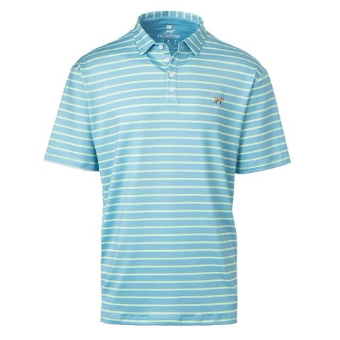 Fieldstone horizon Performance Polo blue with lime green stripes