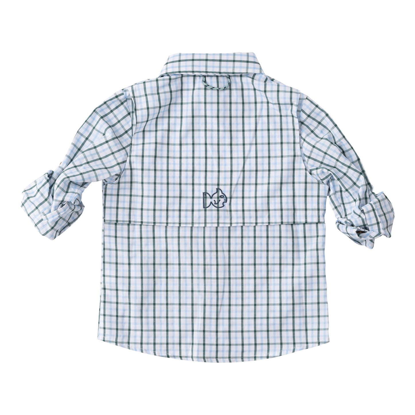 FOUNDERS KIDS FISHING SHIRT IN POSY GREEN POWDER BLUE WINDOWPANE