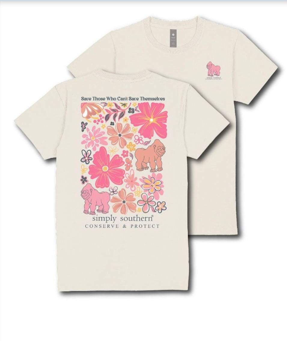 Simply southern youth multi flower gorilla tracking tshirt