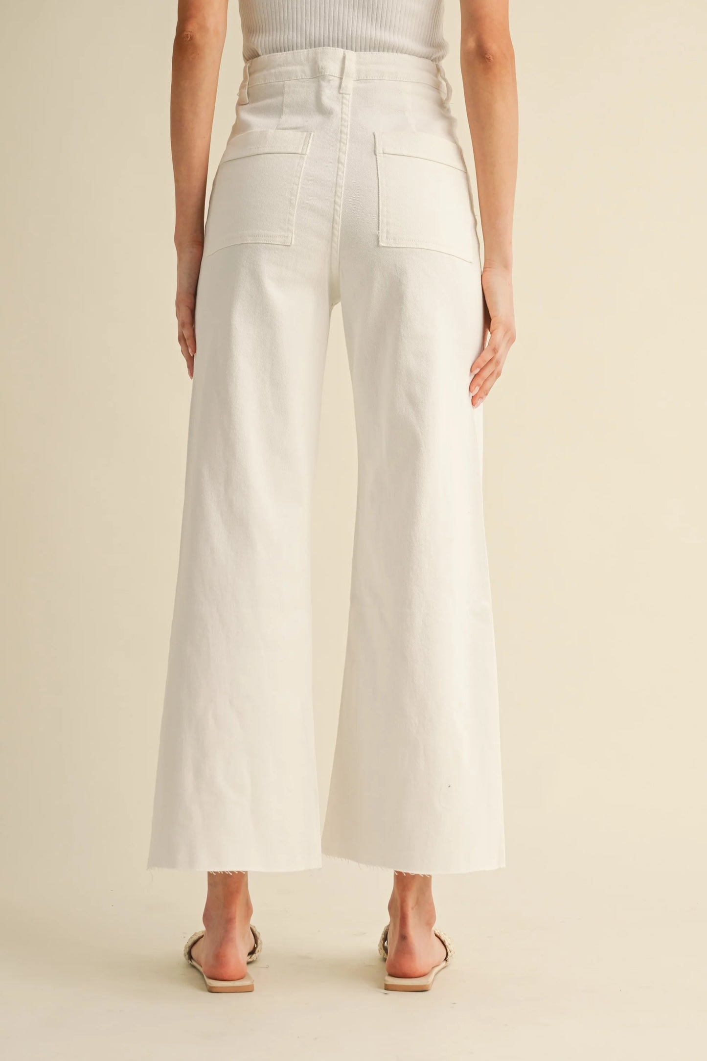 Front Pocket Stretch Wide Leg Denim Jeans | White