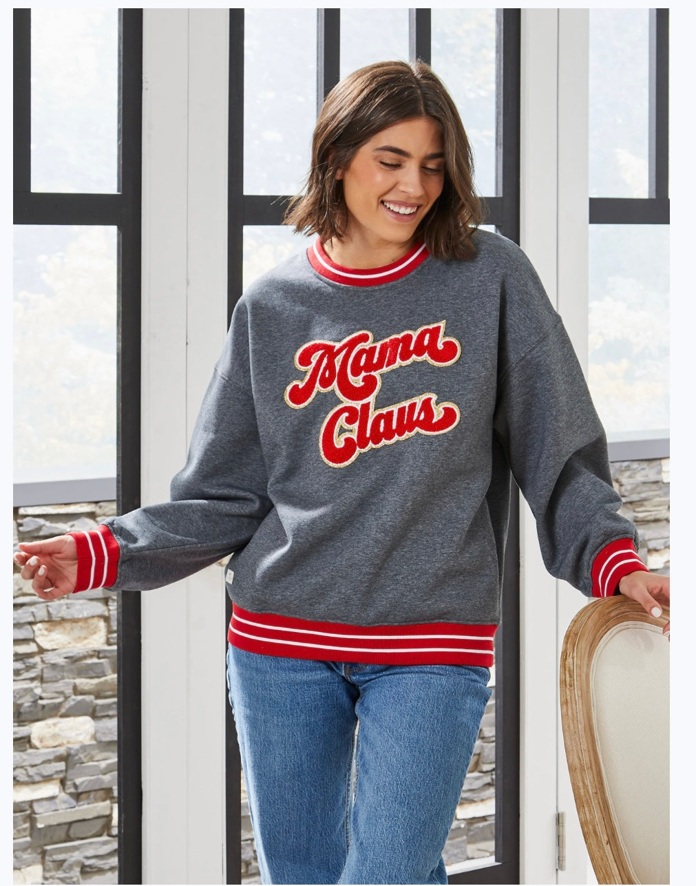 Simply Southern holiday claus varsity Crewneck