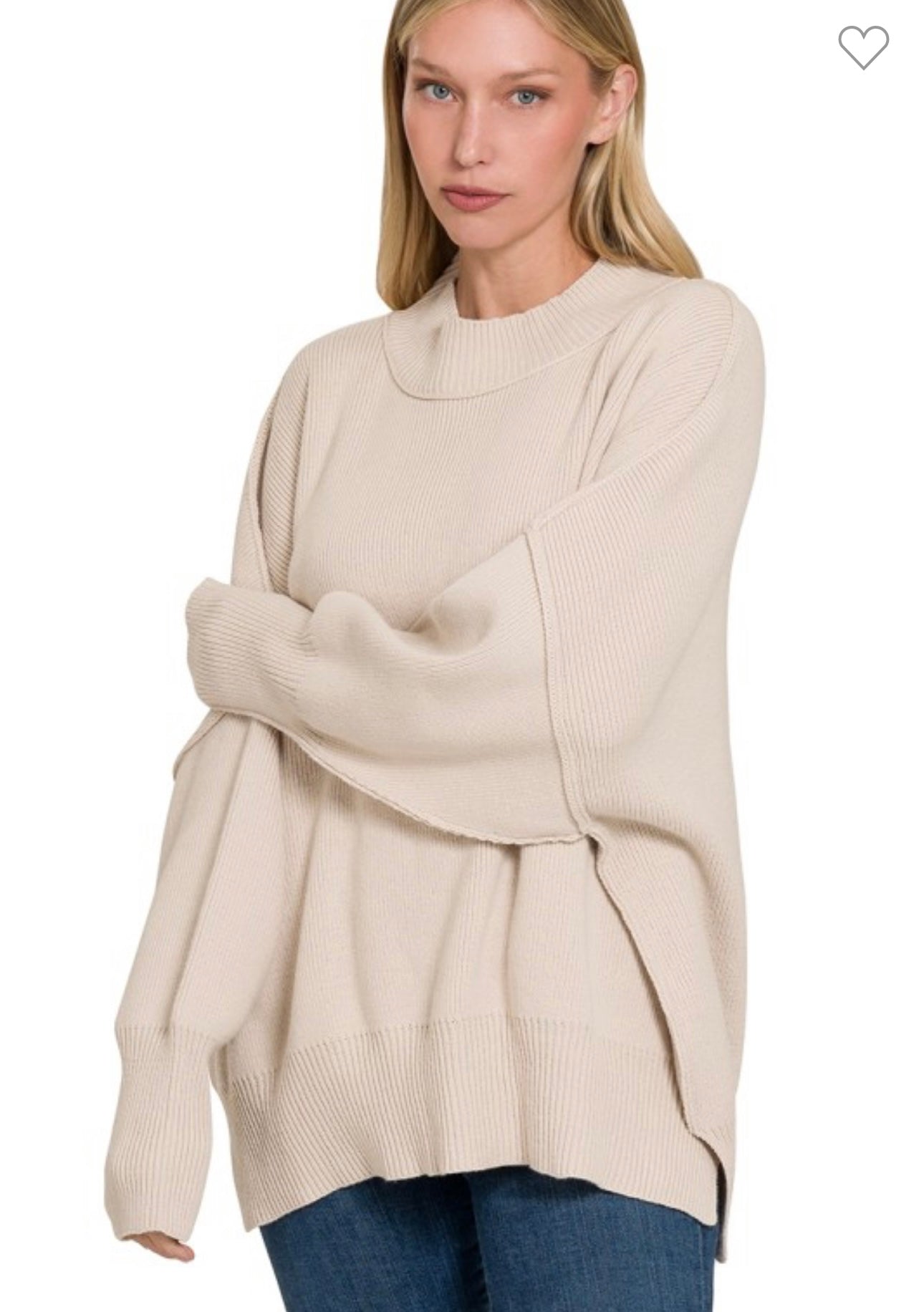Side Slit Oversized Sweater | sand beige