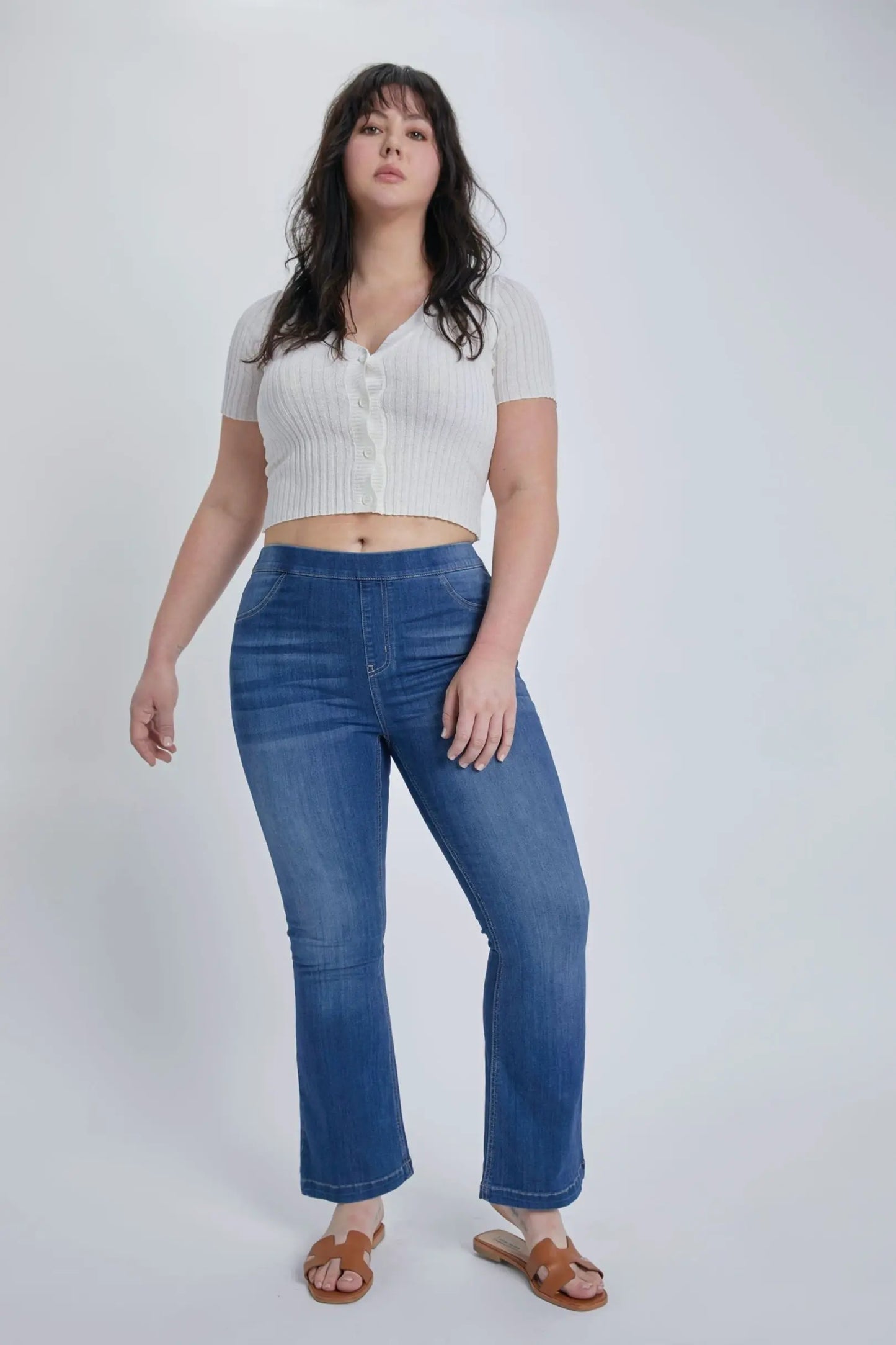 Curvy 30” Inseam Mid-rise Flare Jegging | Dark Denim
