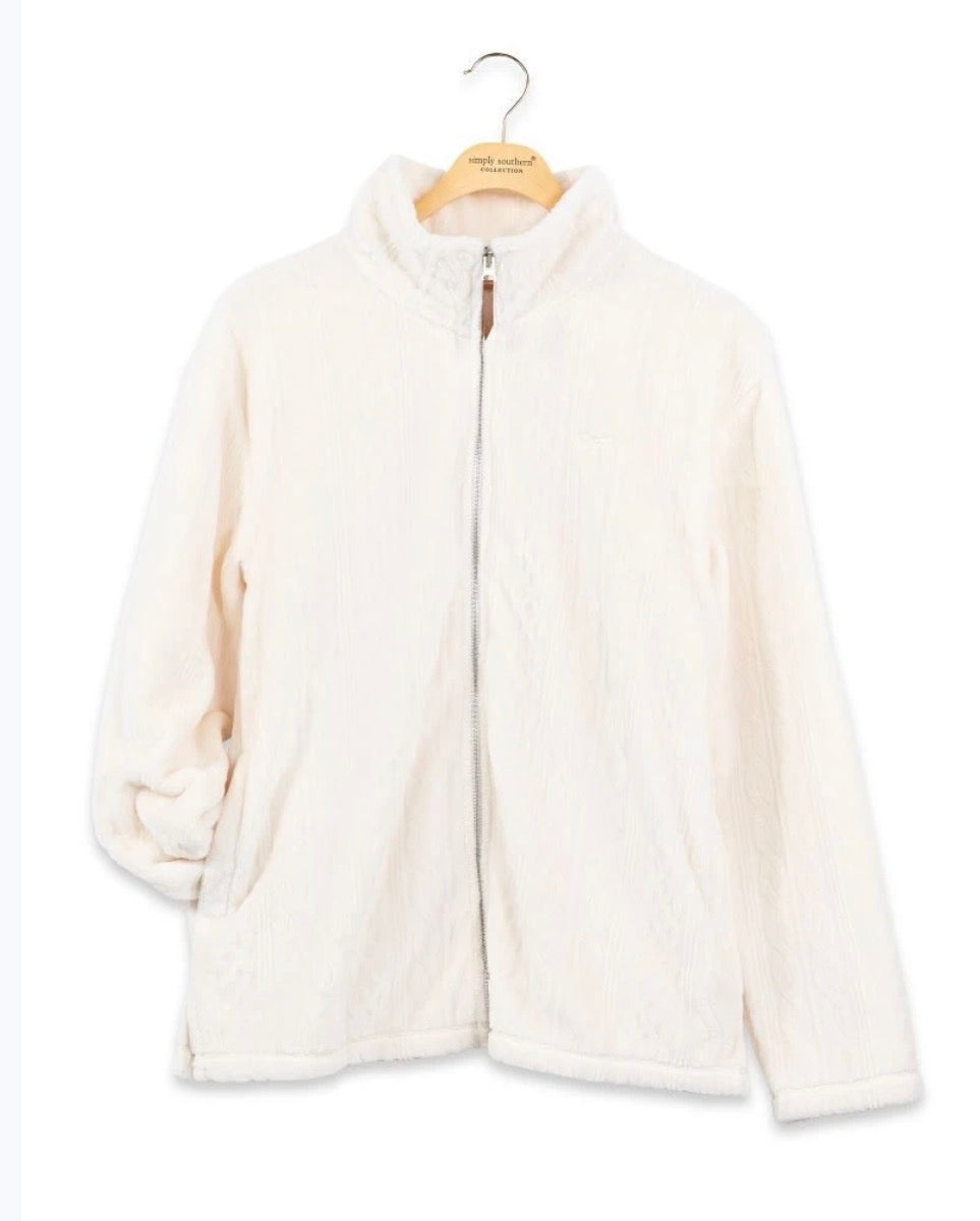 Simply Southern elsie full zip plush jacket ivory