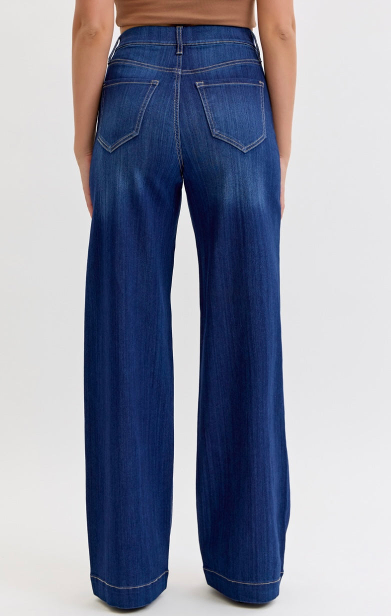 Cello High Rise Pull-On Wide Leg - Dark Denim