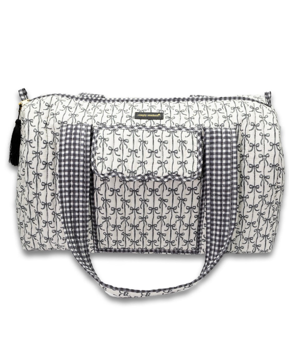 Quilted Duffle Bag | Black Bows