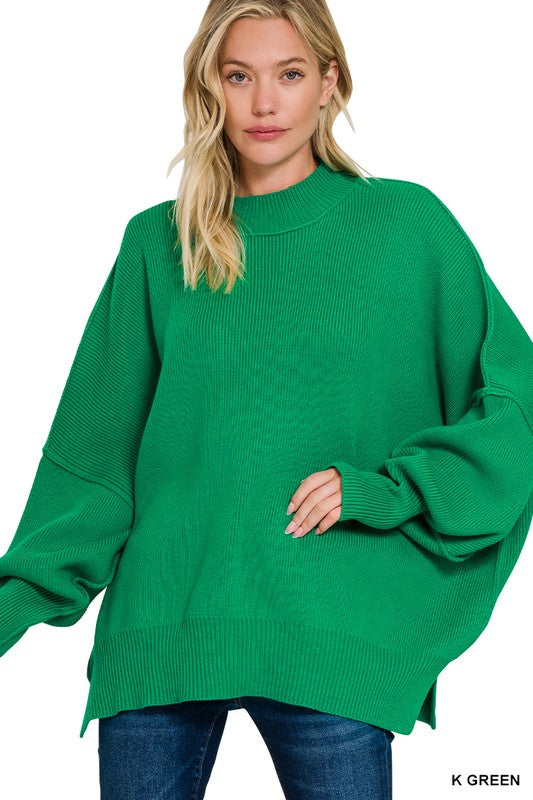 Side Slit Oversized Sweater | Kelly Green
