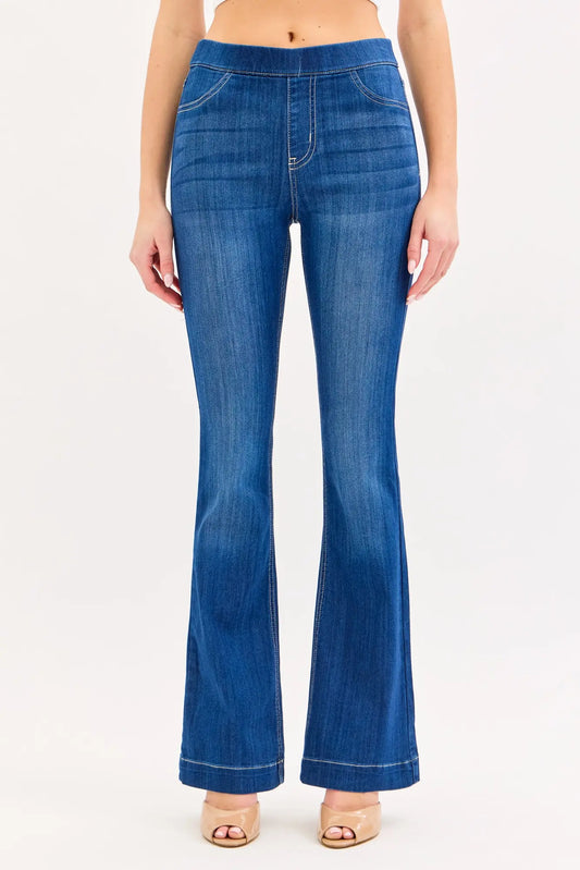 cello dark wash regular length mid rise flare jeggings