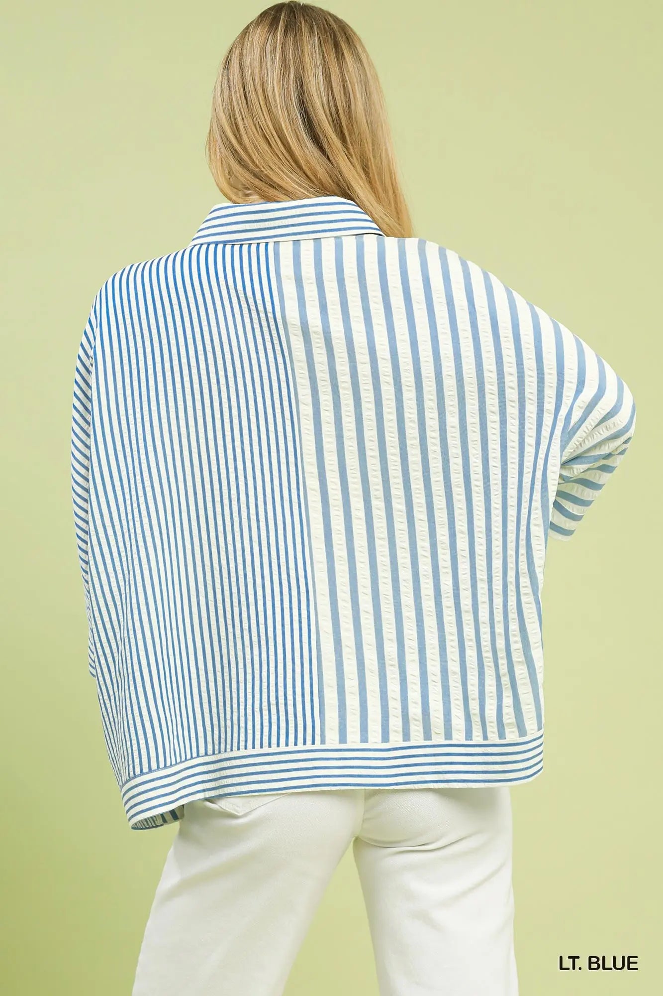 Mixed Stripe Oversized Button-down Top | Light Blue