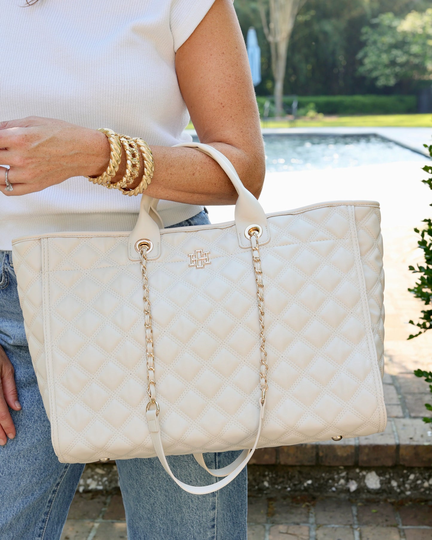 Melissa Tote Bag | Cream Quilted DQ
