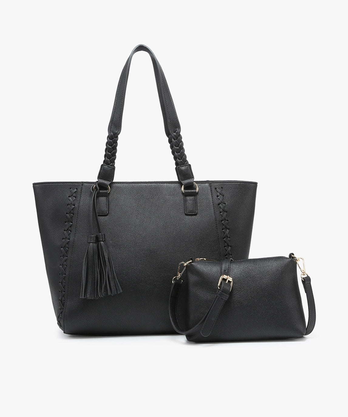 Lisa Structured Tote w/ Braided Accents in black