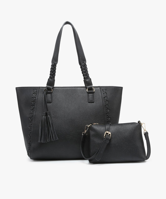Lisa Structured Tote w/ Braided Accents in black