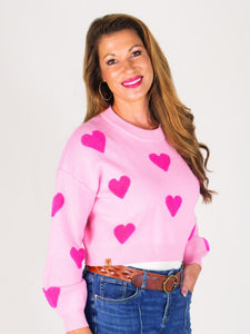 Simply Southern Cropped Valentines Sweater for Women in Pink