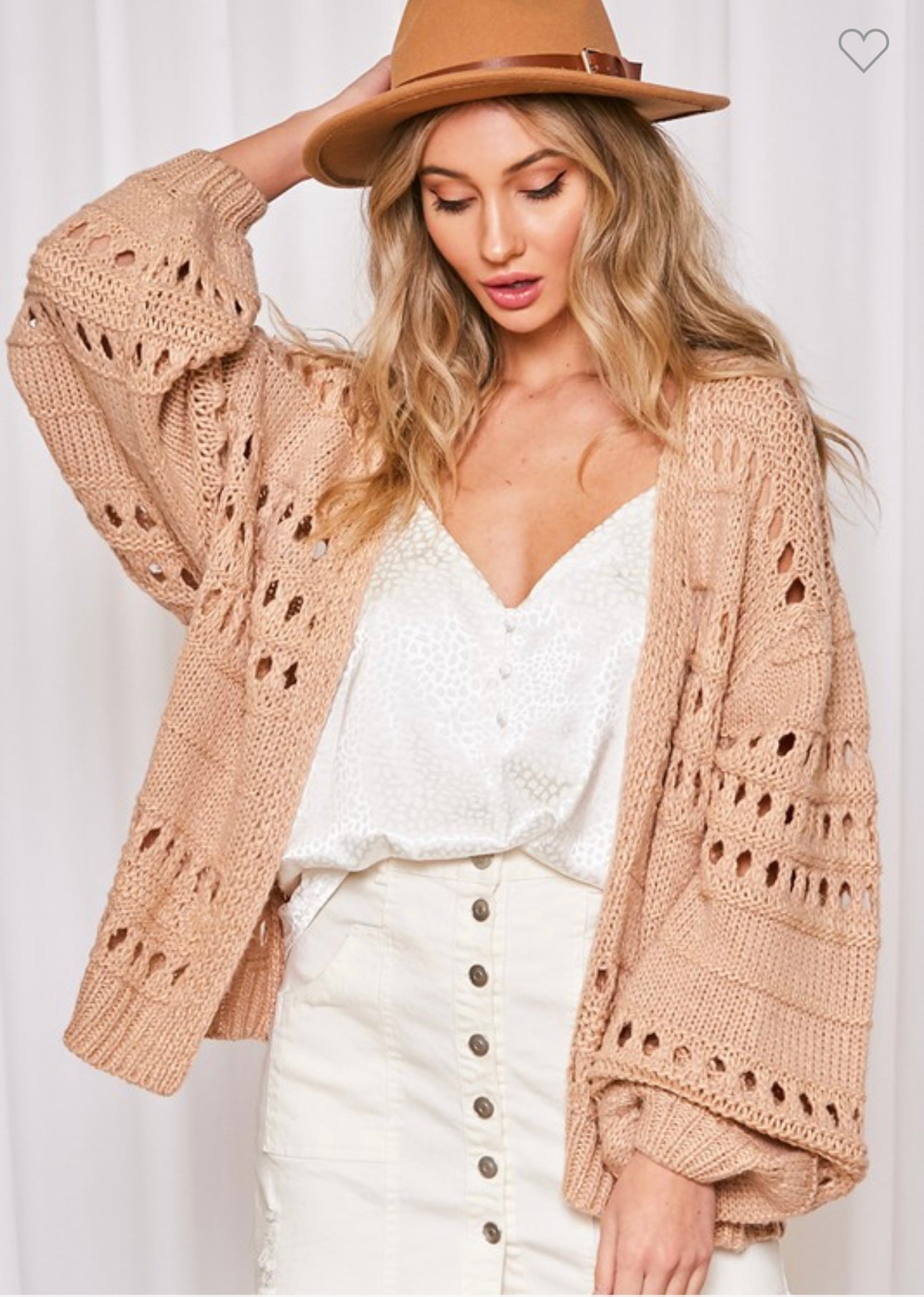 Open Knit Balloon Sleeves Sweater Open Cardigan