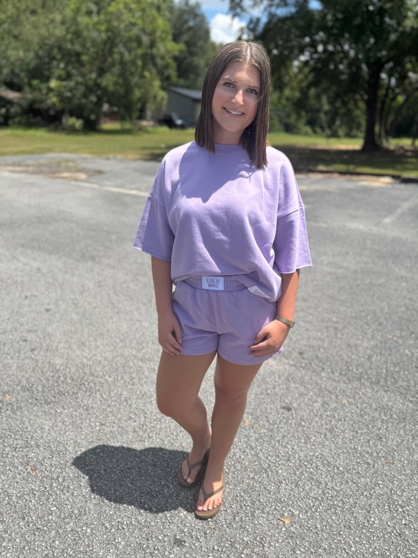 LULU MAC LAVENDER ADULT TERRY-CLOTH SHORTS