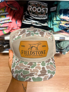 Fieldstone - youth camo hat, tan background