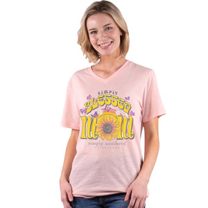 Simply Southern “blessed mom” vneck Short Sleeve Tee