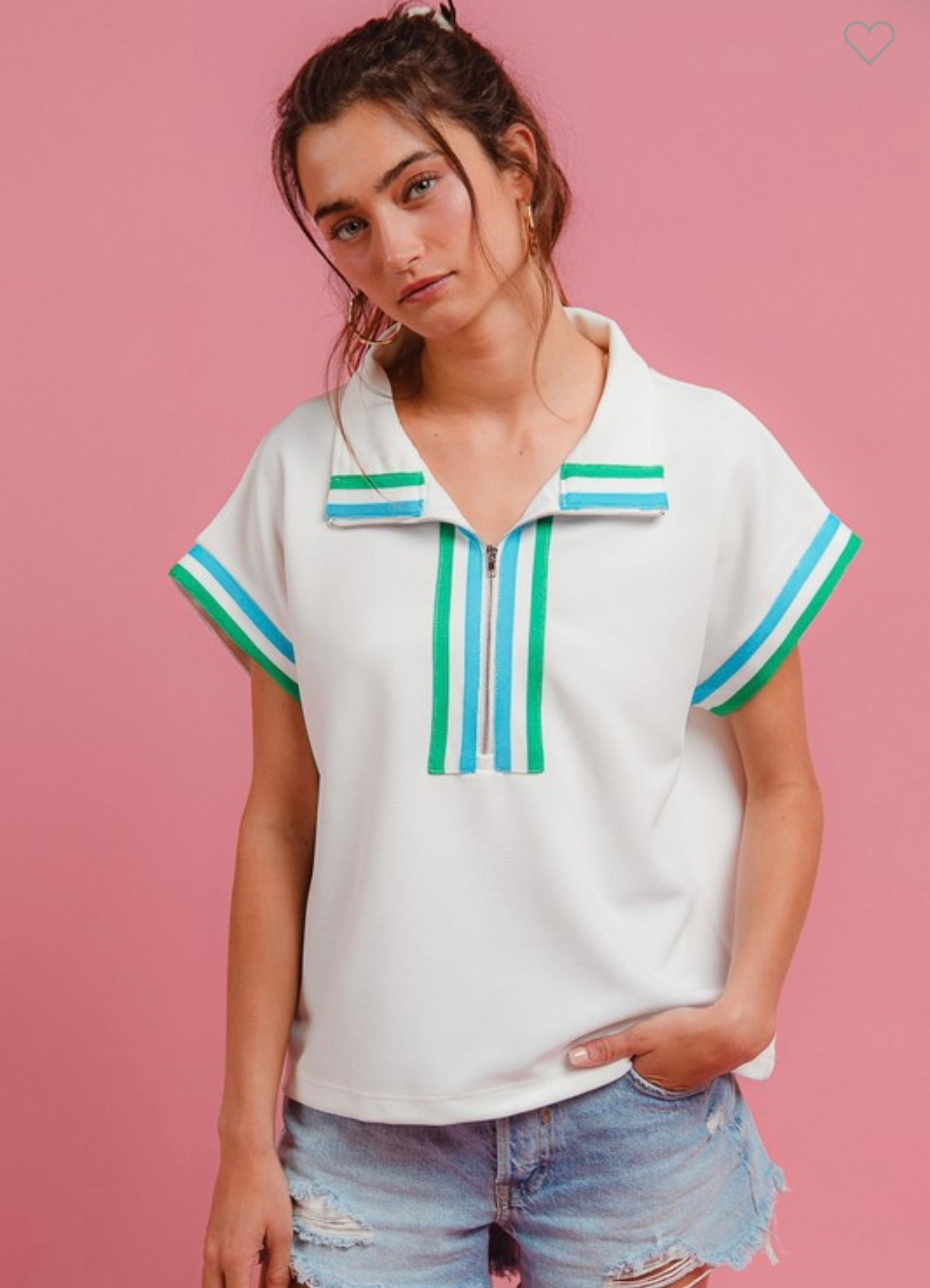 CONTRAST BANDED FRONT ZIP UP TOP