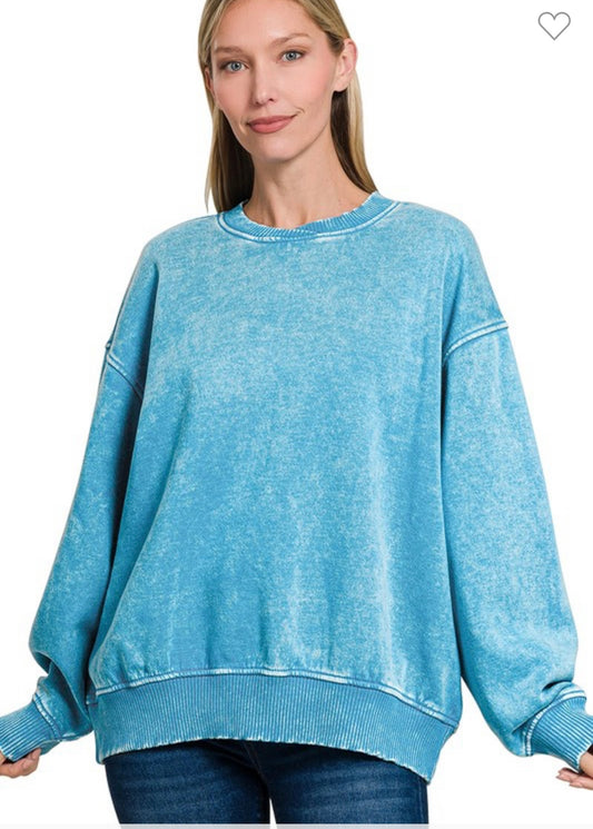 Deep Sky acid Wash Oversized Fleece Pullover