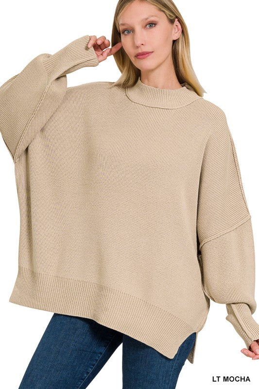 Side Slit Oversized Sweater | Light Mocha