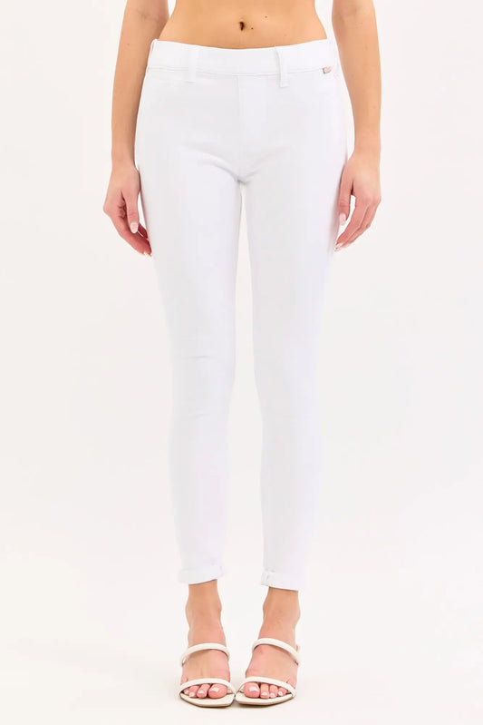 Mid Rise Pull On Crop white Skinny with Double Rolled Cuff