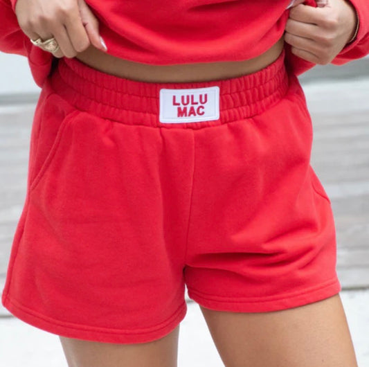 LULU MAC RED ADULT TERRY-CLOTH SHORTS