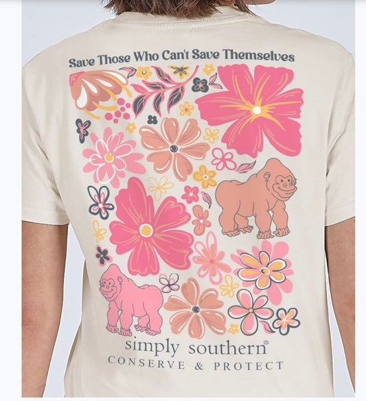 Simply southern youth multi flower gorilla tracking tshirt