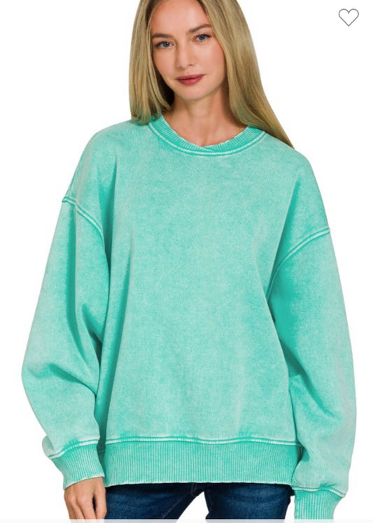 Mint acid Wash Oversized Fleece Pullover