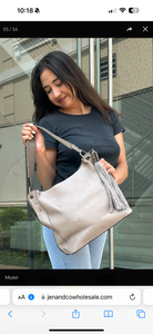 Amber Hobo w/ 3 Compartments and Braided Handle in khaki