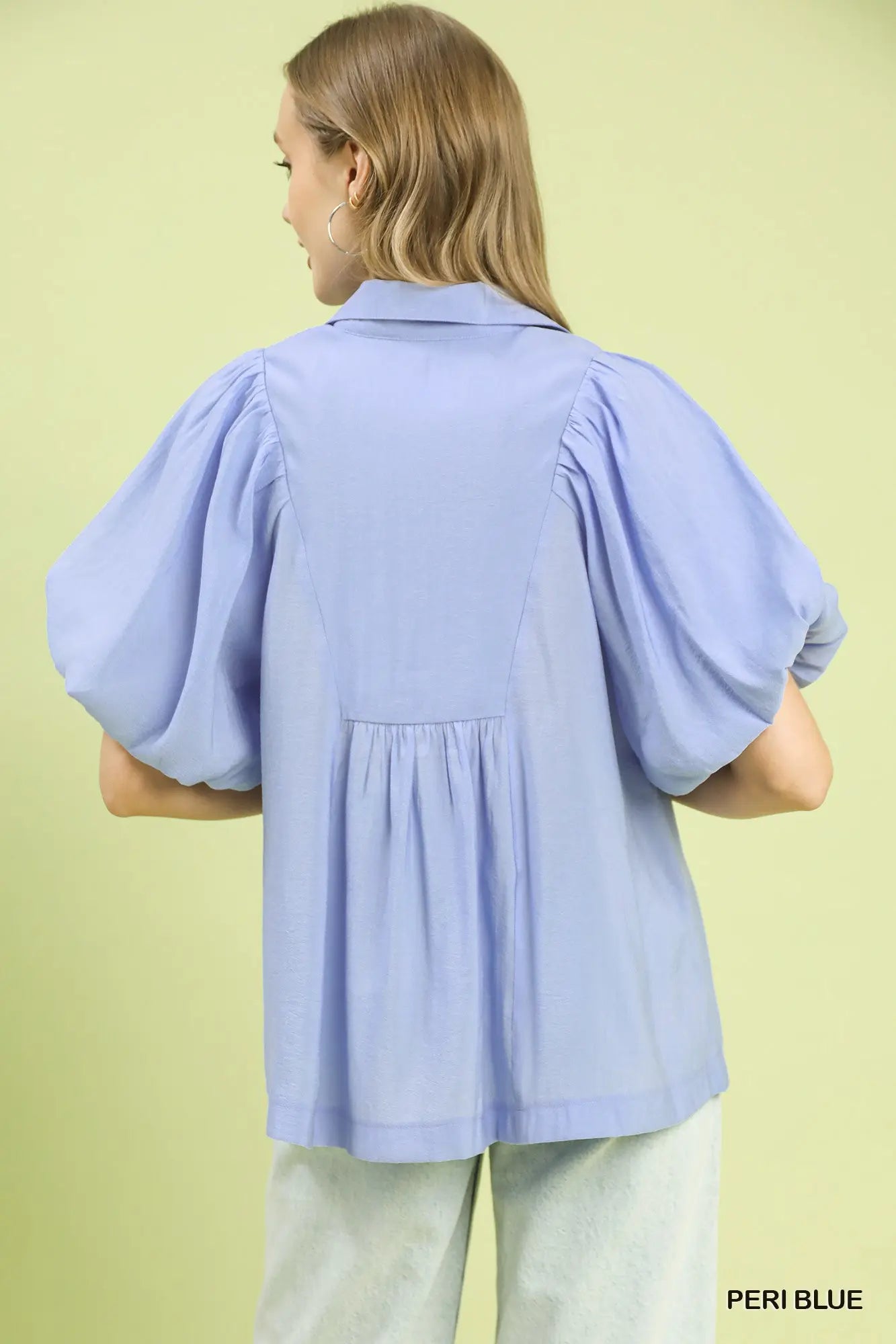 Smocked V-Neck Puff Sleeve Top | Peri Blue
