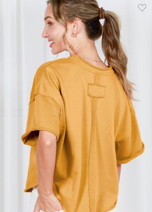 Raw Cut Edge Detailing Vintage-inspired Top in mustard
