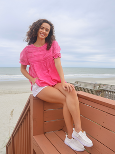 Simply southern guaze blouse in hotpink
