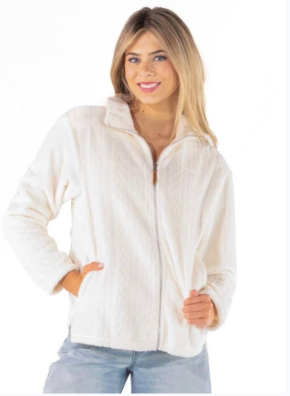 Simply Southern elsie full zip plush jacket ivory