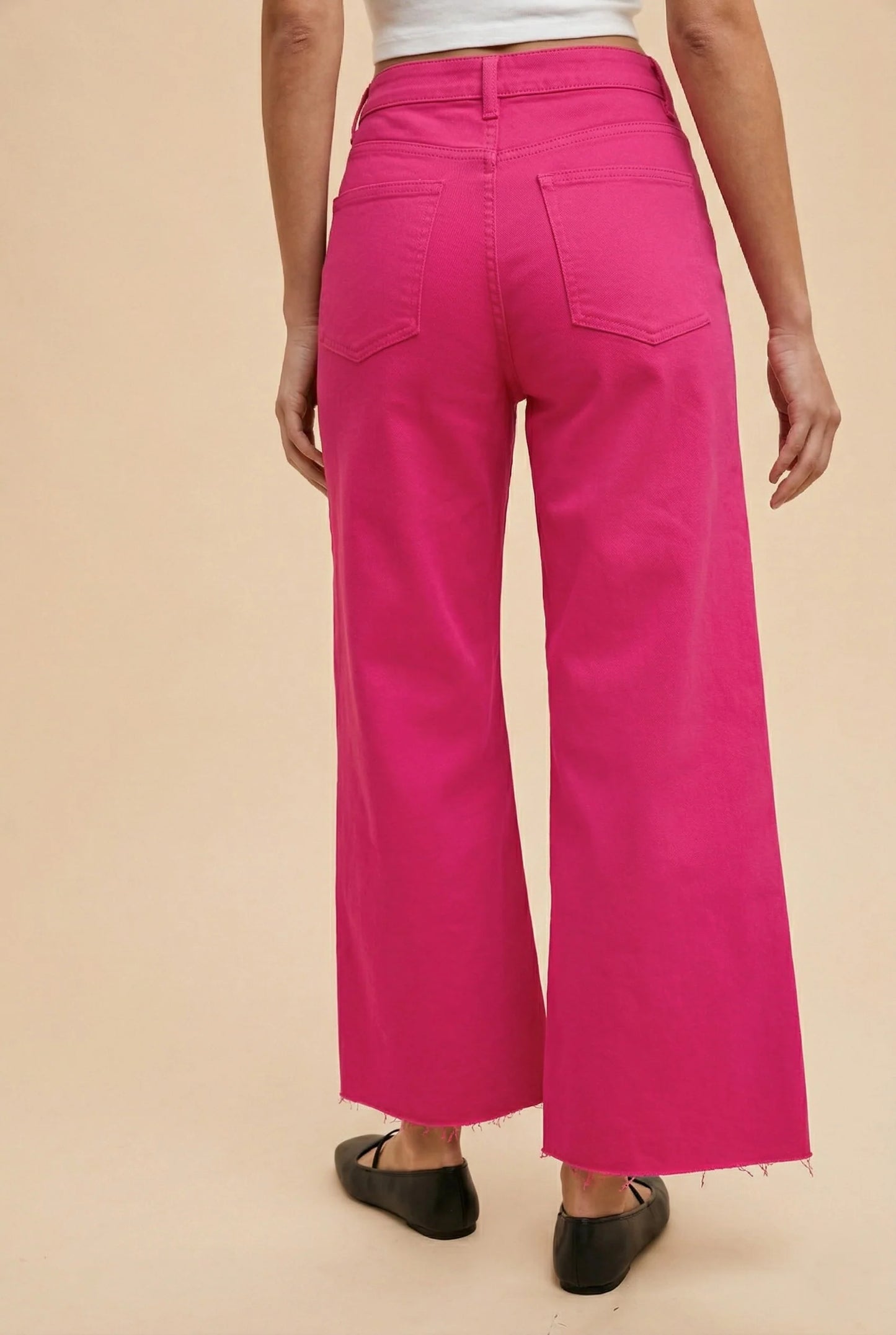 Front Pocket Stretch Wide Leg Denim Jeans | Hot Pink