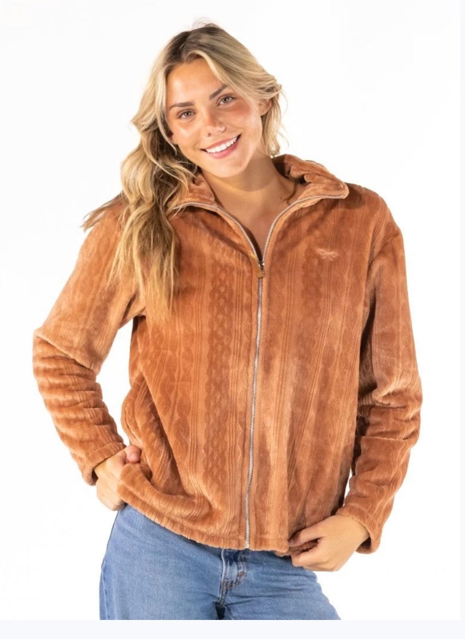 Simply Southern elsie full zip plush jacket Mocha