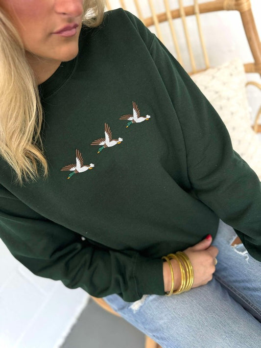Embroidered Mallard Trio Crewneck