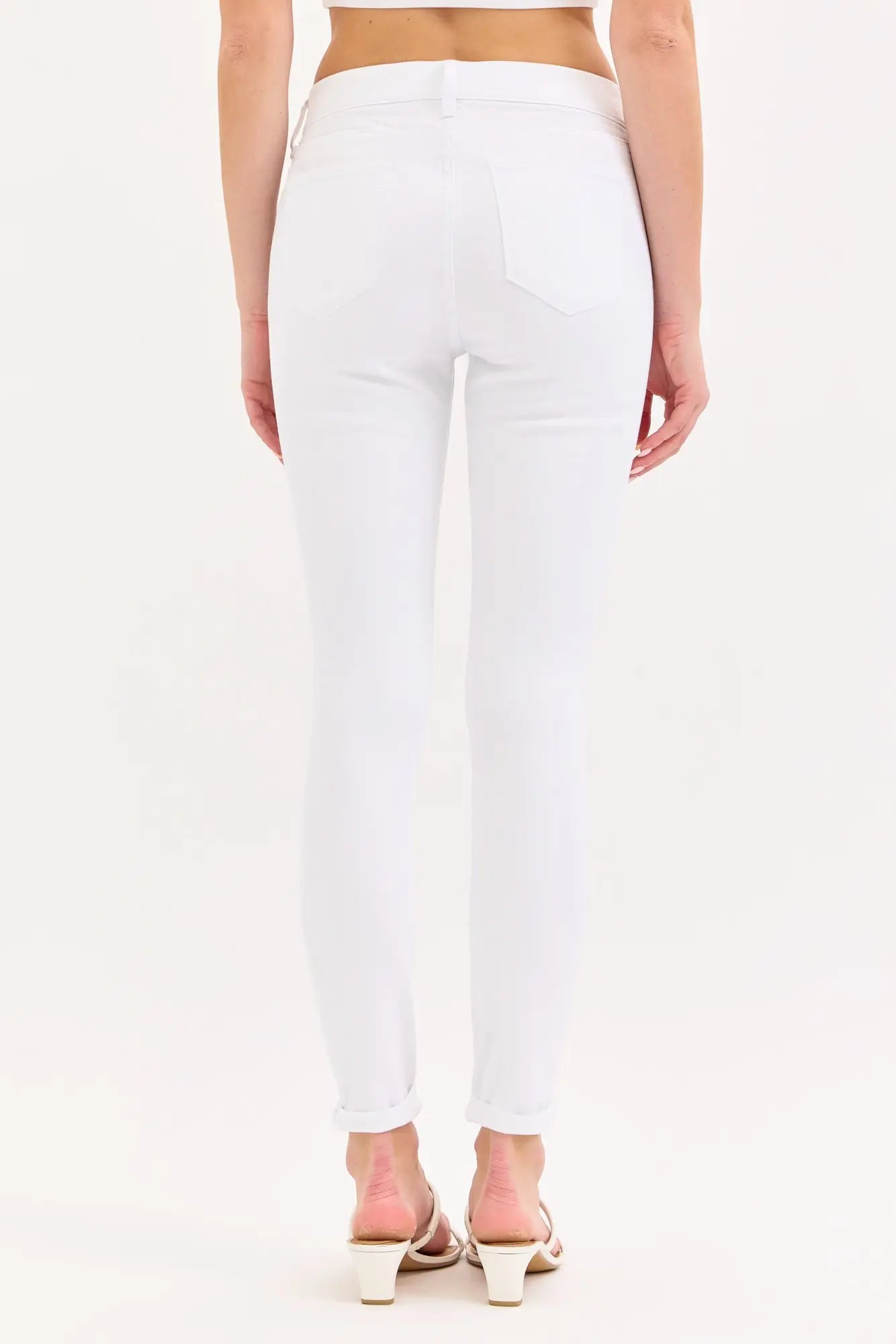 Mid Rise Pull On Crop white Skinny with Double Rolled Cuff