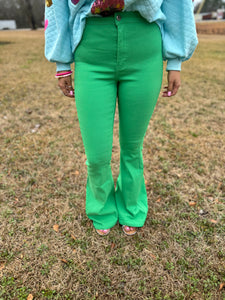 Kelly green super stretch bell bottom pants