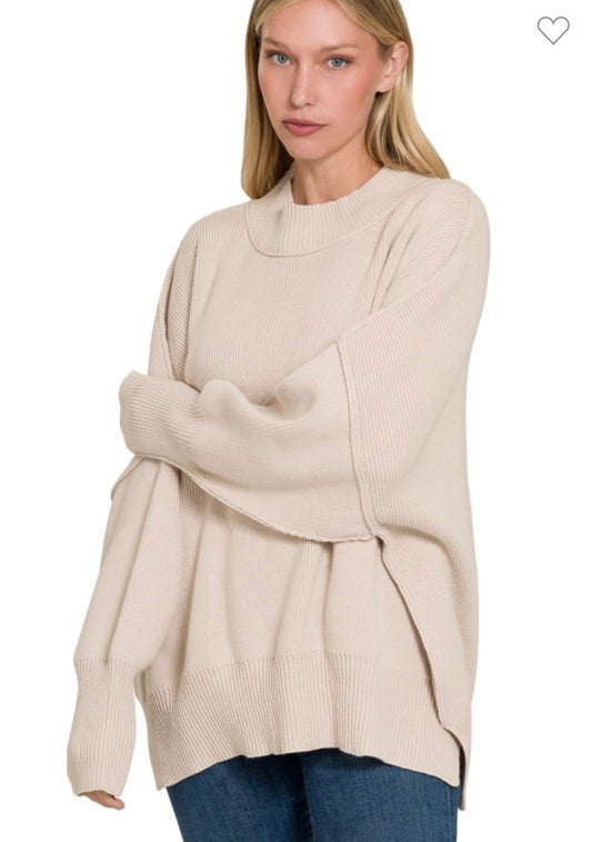 Side Slit Oversized Sweater | sand beige