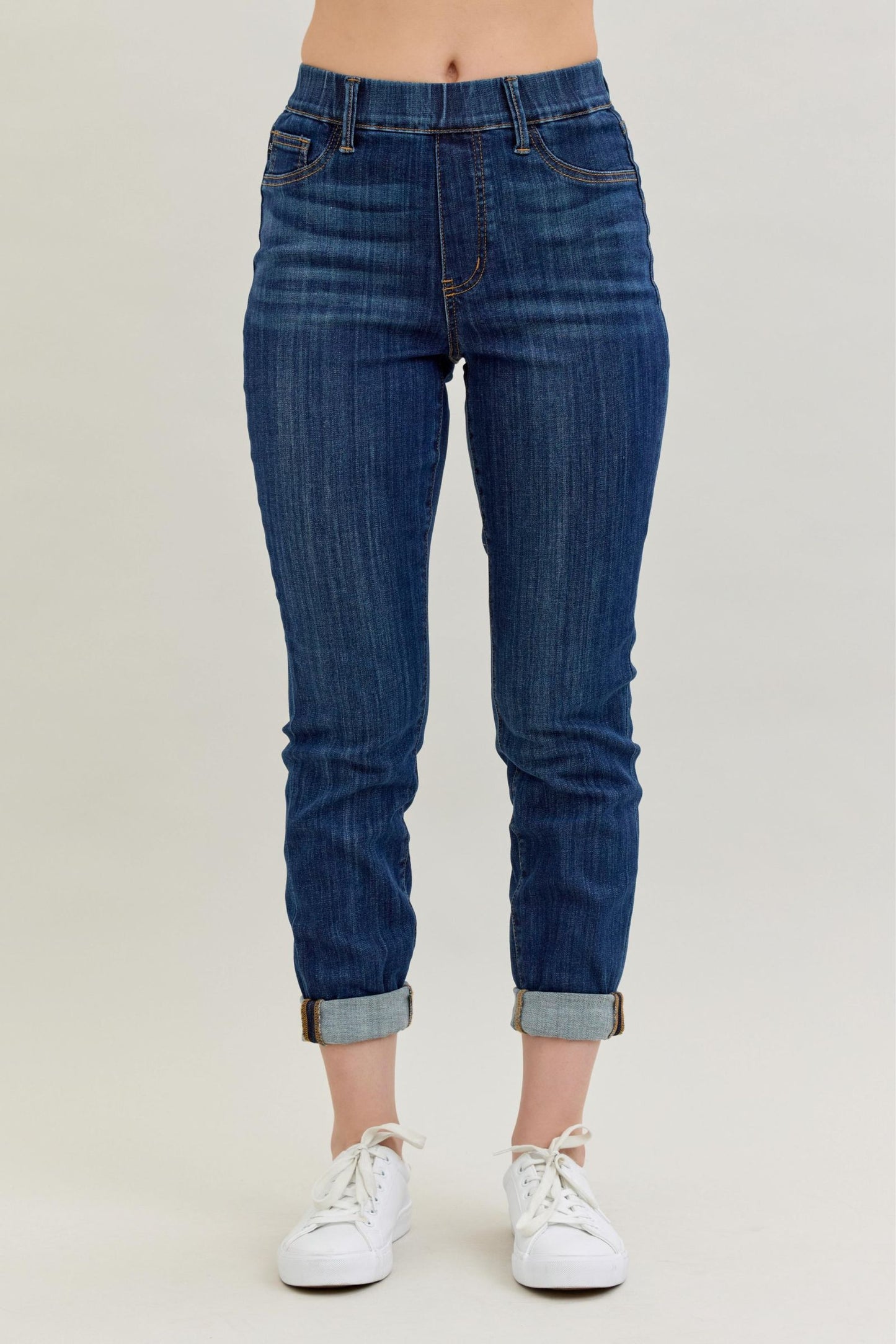 Judy Blue High Waist Pull On Double Cuff Slim Jean - Dark Wash