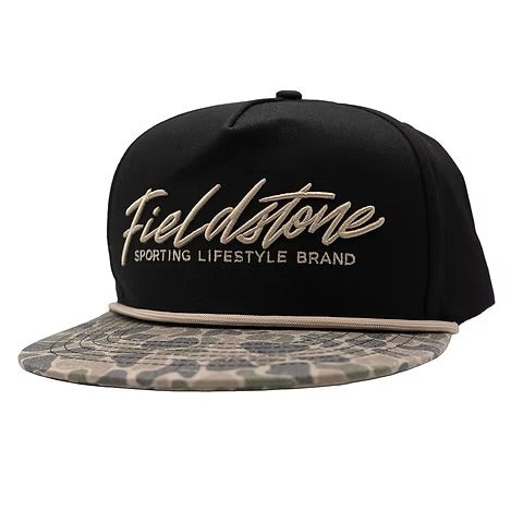 Black W/ Camo Bill Script Logo Hat