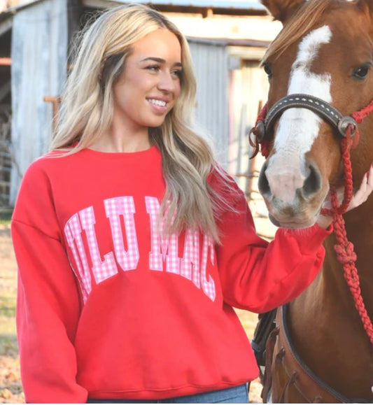 LULU MAC - Mono red with pink gingham print Crewneck
