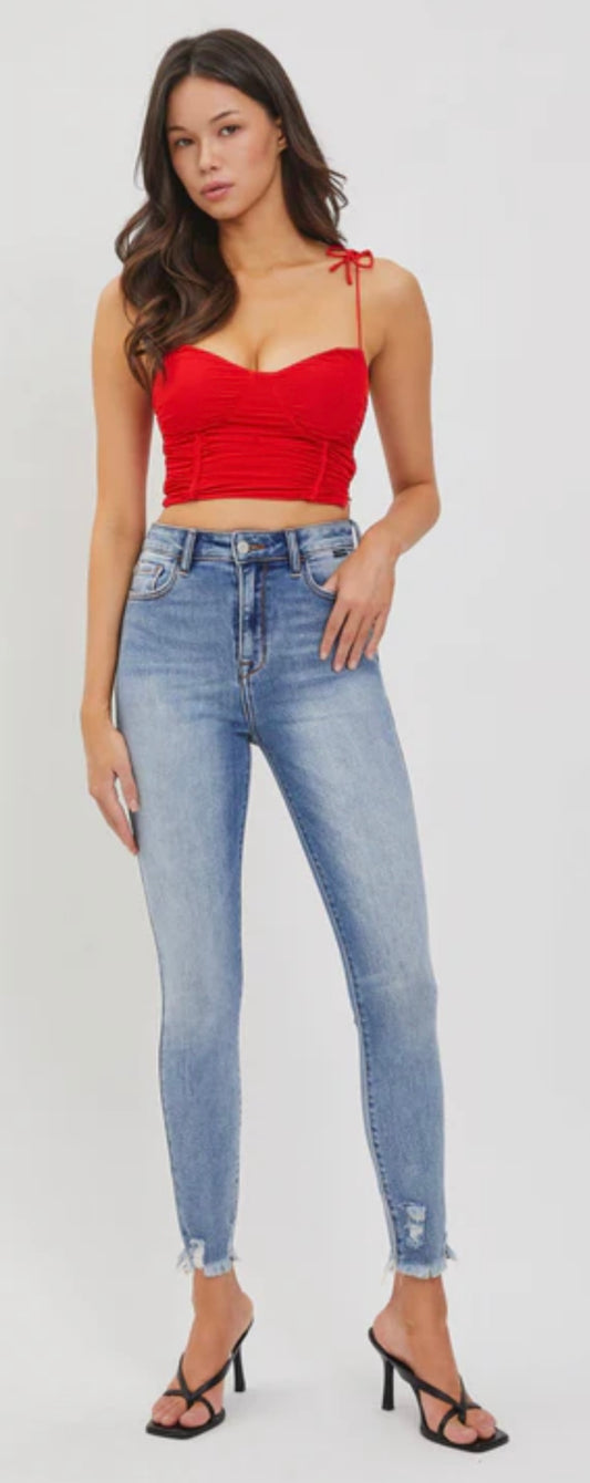 Cello High Rise Ankle Skinny w/ Frayed Hem - Medium Wash