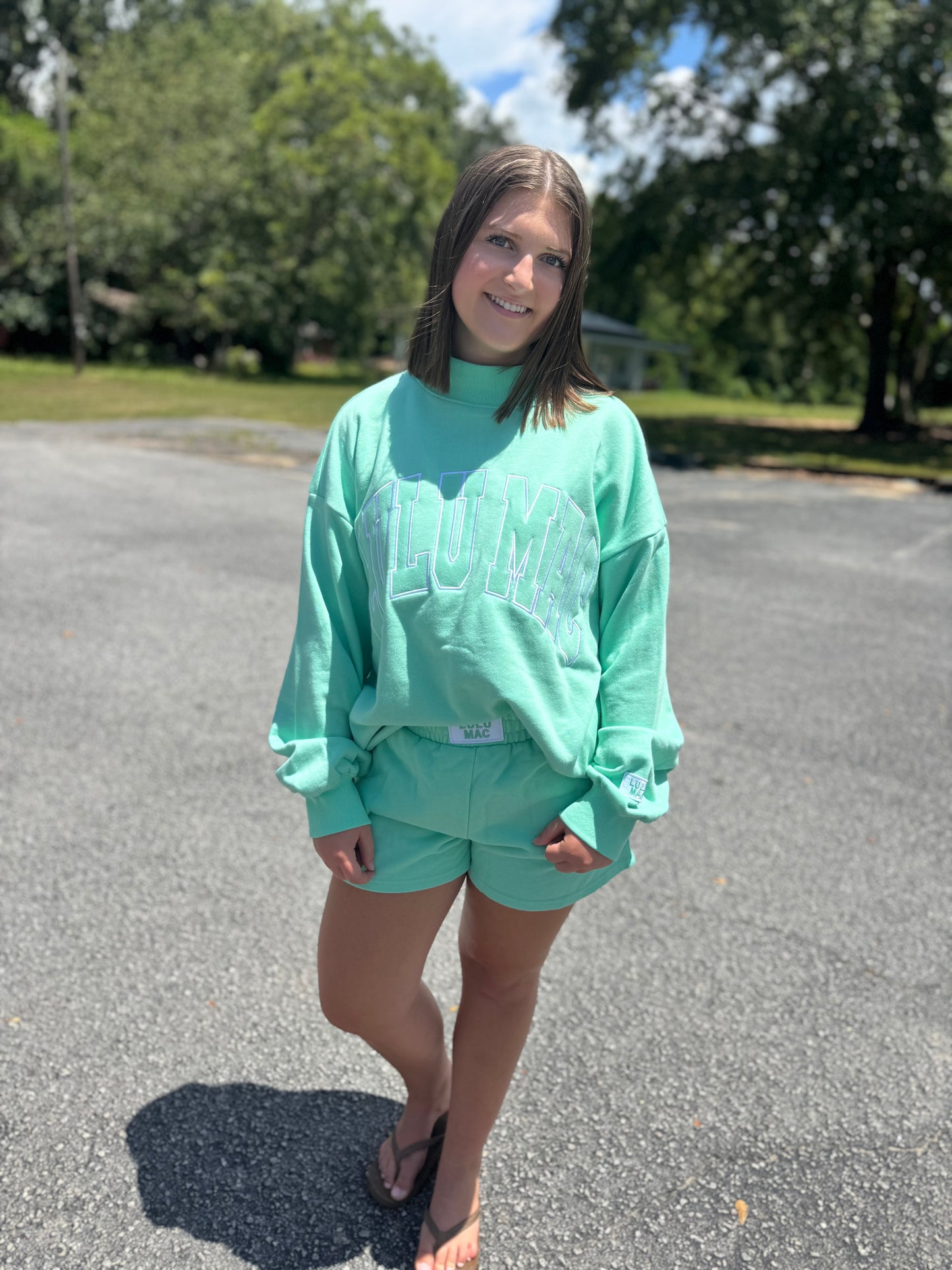 LULU MAC SEA FOAM MOCK NECK SWEATSHIRT