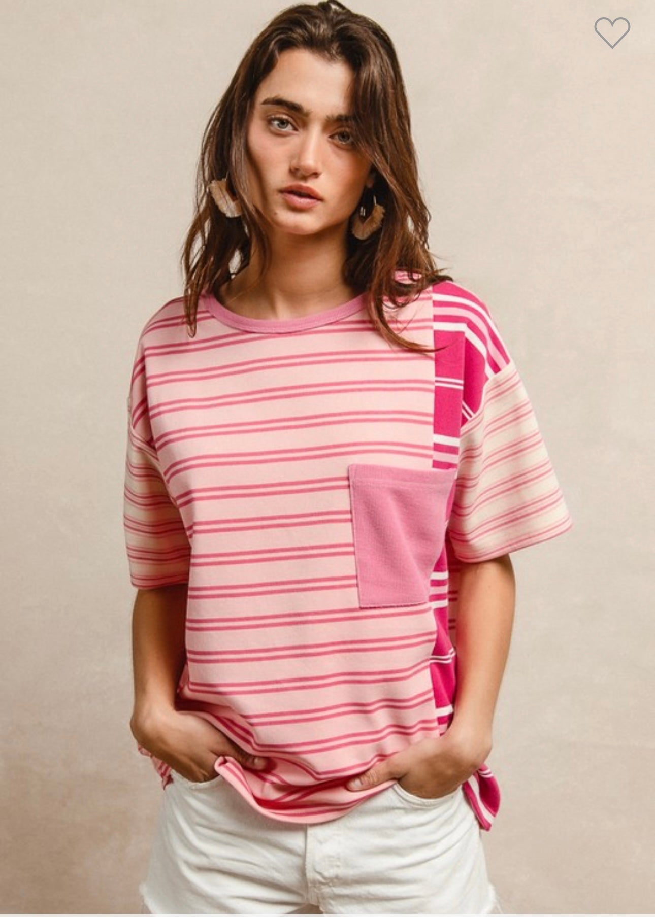 STRIPE MIX AND MATCH FRONT POCKET TOP