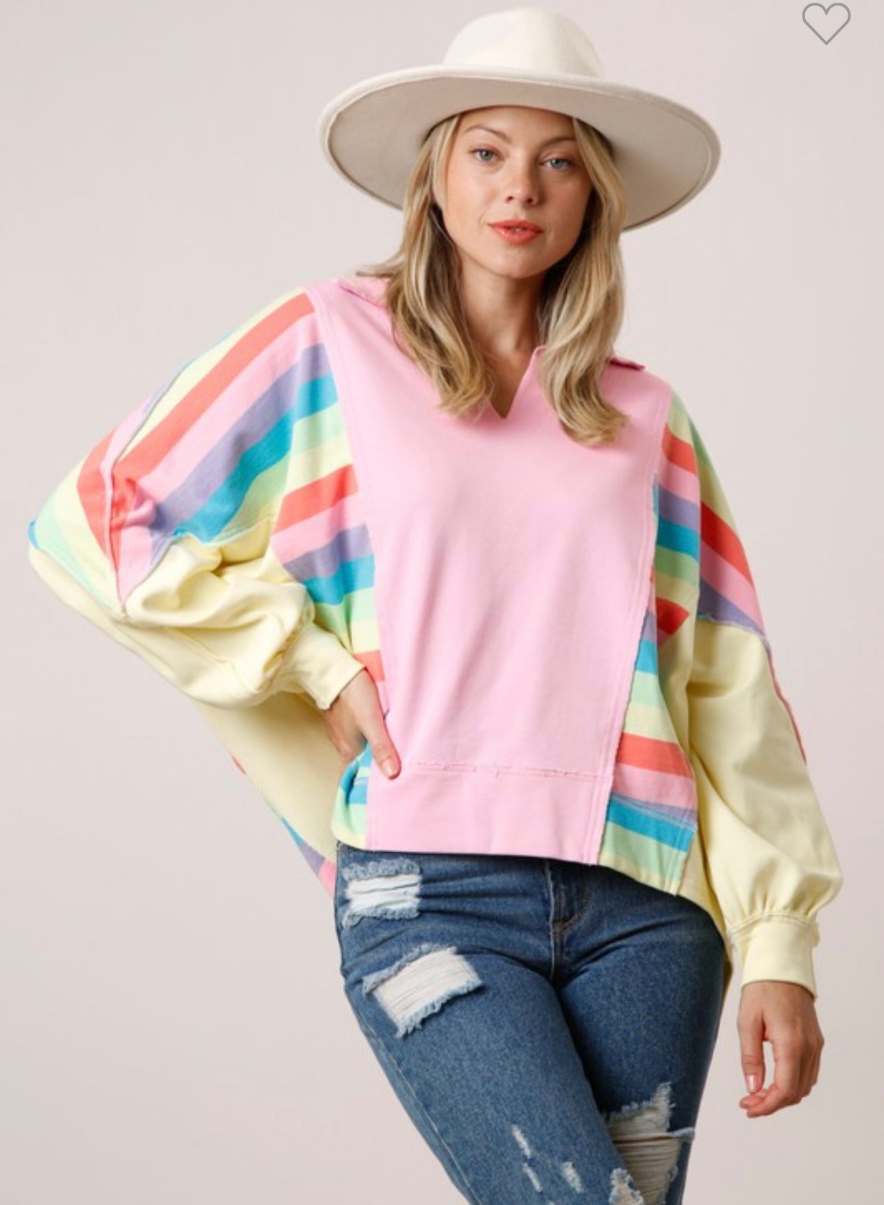 Pink multi Color Block Loose Fit Sweatshirt