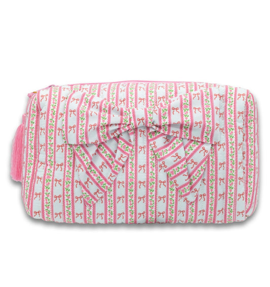 Simply Southern Bow Cosmetic Bag | Blush Stripes