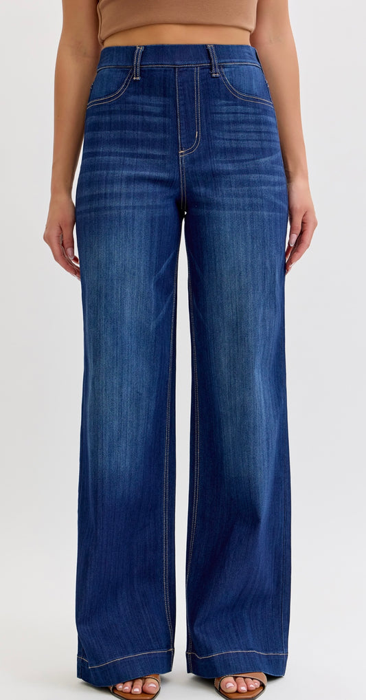 Cello High Rise Pull-On Wide Leg - Dark Denim