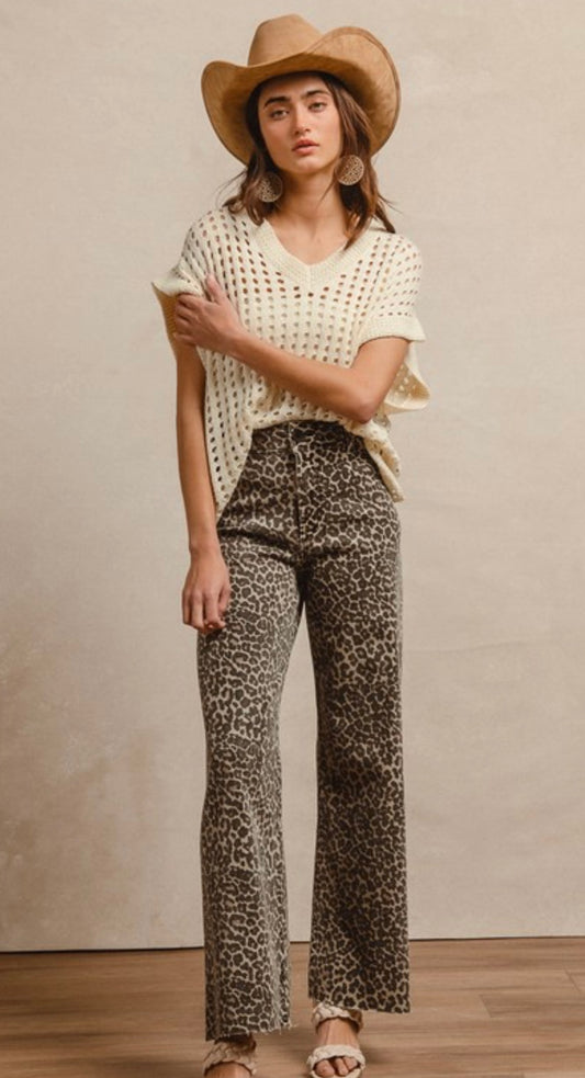 Leopard Print High Rise Flare Jeans